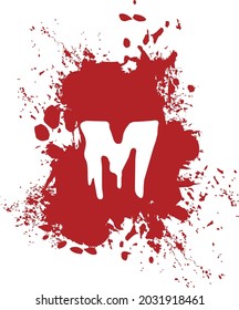 M - Alphabet with splash and spray effect and red background.