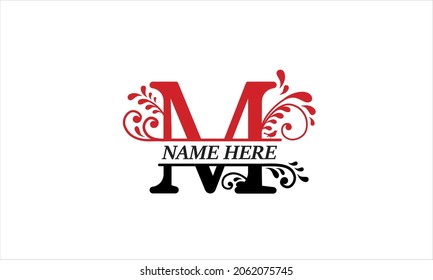 M Alfabeto de letra dividida naturaleza monocasco abstracto plantilla de logotipo vectorial