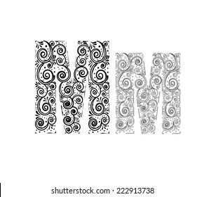 M alphabet typography floral vector