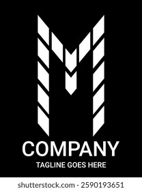 M alphabet uppercase arrow style. Suitable for t-shirt, gamer, basketball, sports, baseball, rugby, tennis, motorsport, sports car, bicycle, construction, etc. Logo shape with Building Arrow Style.