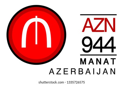M, AZN, 944, Manat, Azerbaijan Banking Currency icon typography logo banner set isolated on background. Abstract concept graphic element. Collection of currency symbols ISO 4217 signs used in country