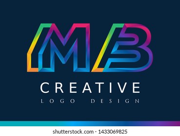 M B Logo. MB Letter Design Vector with Magenta blue and green yellow color