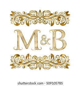 M and B vintage initials logo symbol. The letters are surrounded by ornamental elements. Wedding or business partners monogram in royal style.