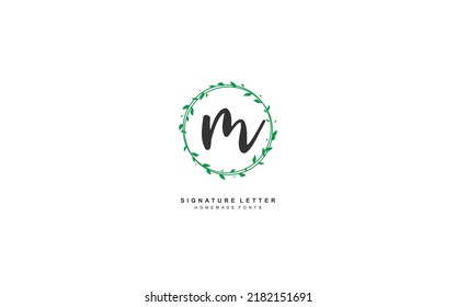 M beauty floral logo design inspiration. Vector letter wedding template design for brand.