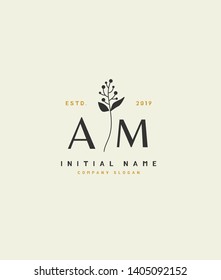 A M AM Beauty vector initial handwriting logo of wedding, fashion, jewerly, heraldic, boutique, floral and botanical with creative template for any company or business.