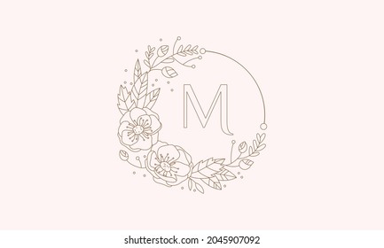 M Beauty vector initial logo, handwriting logo of initial signature, wedding, fashion, jewelry, boutique, floral and botanical with the creative template for any company or business.