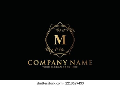 M Beauty vector initial logo, handwriting logo of initial signature, wedding, fashion, jewerly, boutique, floral and botanical with creative template for any company or business.typography, font, iso