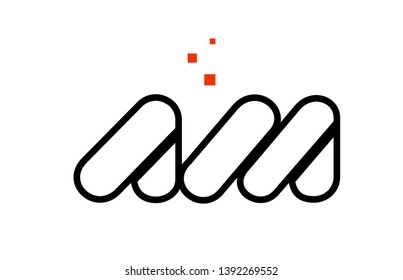 AM A M black white red dots alphabet letter combination suitable as a logo icon design for a company or business