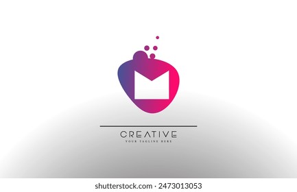 M blue circle Magenta Dotted Bubble Letter Logo Design. Dots Lettering Vector Illustration