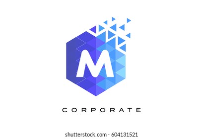 M Blue Hexagonal Letter Logo Design with Mosaic Blue Pattern.