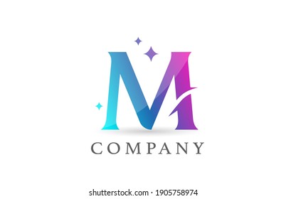 M blue pink gradient alphabet letter logo for business and company. Creative lettering and corporate identity. Branding design
