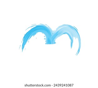 M blue watercolor spot splash on white background