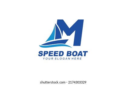 M Boat logo design inspiration. Vector letter template design for brand.