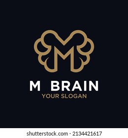 M Brain Logo Mind Icon M Letter Smart Vector Logo Gold.