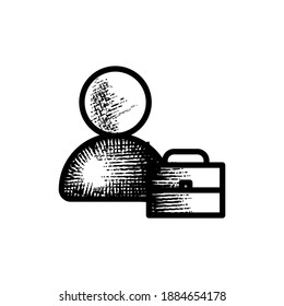 M an and brief case. Hand drawn icon vector illustration