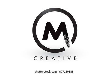 M Brush Letter Logo Design with Black Circle. Creative Brushed Letters Icon Logo.