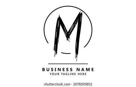 M Brush Stroke Letter Logo Design. Black Paint Logo Letters Icon with Elegant Circle Vector Design.