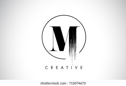 M Brush Stroke Letter Logo Design. Black Paint Logo Leters Icon with Elegant Circle Vector Design.