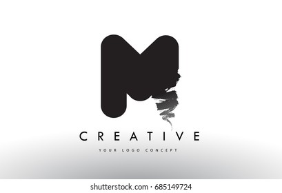 M Brushed Letter Logo. Black Brush Letters design with Artistic Brush stroke design.