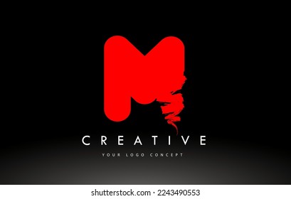 M Brushed Letter Logo. Red  Brush Letters design with Artistic Brush stroke design.