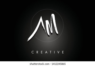 AM A M Brushed Vector Letter Logo Design with Creative Modern Brush Lettering Texture and Hexagonal Shape. Brush Letters Design Logo Vector Illustration.