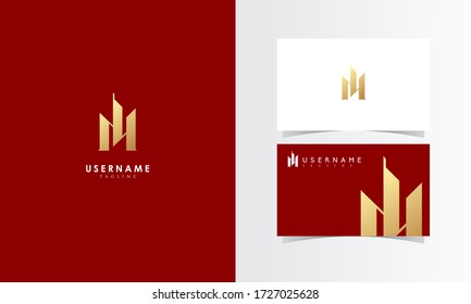 M Building Logo Mark with business card template design for branding identity