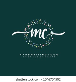 M C Initial handwriting logo vector