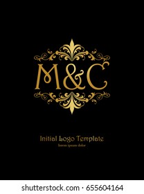 M & C initial wedding logo template vector