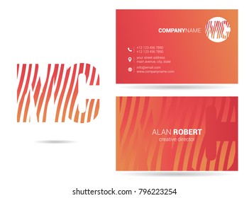 M & C joint logo waves line letter design with business card template