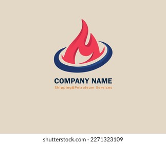 M C Logo Design with Fire Flame, Nautical icon design,Shipping and Petroleum Services logo