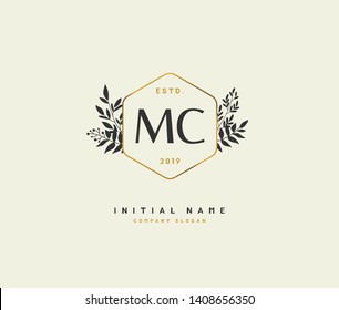 M C MC Beauty vector initial logo, handwriting logo of initial wedding, fashion, jewerly, heraldic, boutique, floral and botanical with creative template for any company or business.