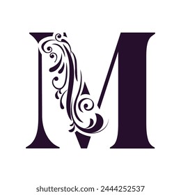 M capital letter alphabet line art initials floral frame elegant element symbol luxury logo design