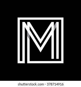 M capital letter enclosed in a square. . Overlapping with shadows monogram, logo, emblem. Trendy design. 