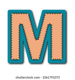 M character of alphabet in Embroidered patch work concept for vector graphic idea design