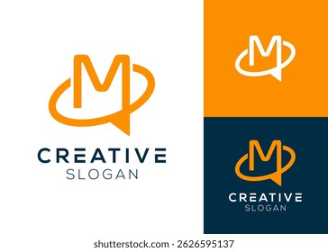 M chat logo. Letter M with speech bubble logo design for technology and communication