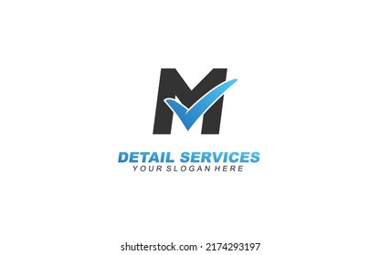 Inspiración en el diseño del logotipo de M Check. Diseño de plantilla de letras vectoriales para marca.