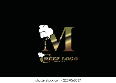 M chef's hat Letter logo template for your branding.