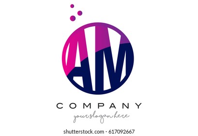 AM A M Circle Letter Logo Design with Purple Magenta Dots Bubbles Vector Illustration