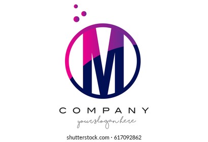 M Circle Letter Logo Design with Purple Magenta Dots Bubbles Vector Illustration