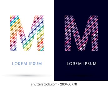 M ,Colorful font designed using zigzag line, graphic vector.