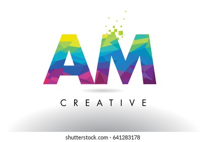 AM A M Colorful Letter Design with Creative Origami Triangles Rainbow Vector.
