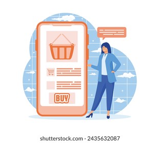 M commerce concept, mobile shopping. flat vector modern illustration 