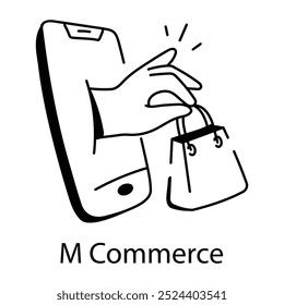Icono de comercio M en estilo doodle 

