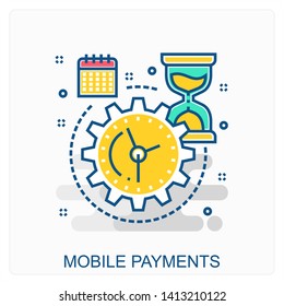 M Commerce, Mobile, Payment Icon Concept