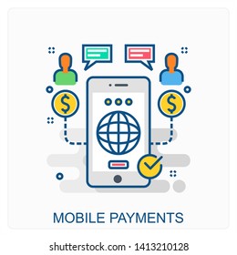 M Commerce, Mobile, Payment Icon Concept