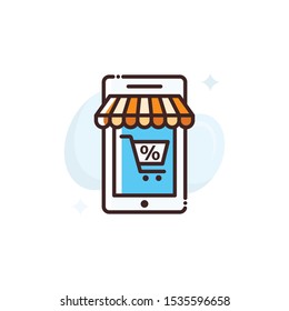 M Commerce vector illustration. Outline filled Seo & Web icons.