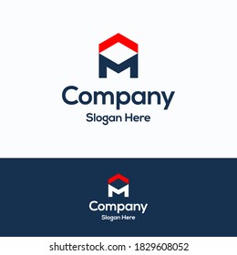 M company house logo. Letter M logo template. Letter arrow logotype with letter m