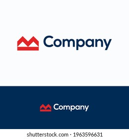 M company letter house logo. Underline roof logo template.