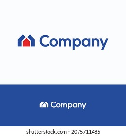 M company letter house logo. Symmetry, roof logo template.
