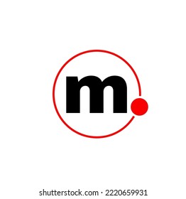 M company name initial letter vector icon. M in red circle vector monogram.